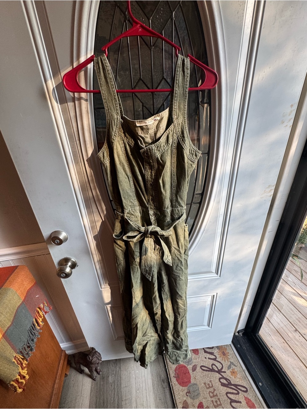Given Kale Olive Green Wide Leg Overalls Jumpsuit Small